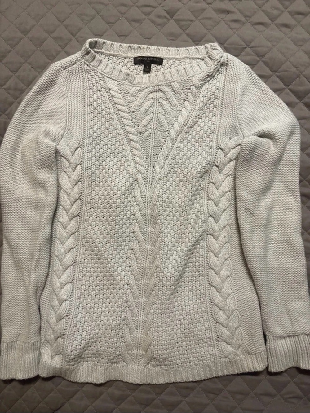 Banana Republic Light Gray Cable Crew Sweater